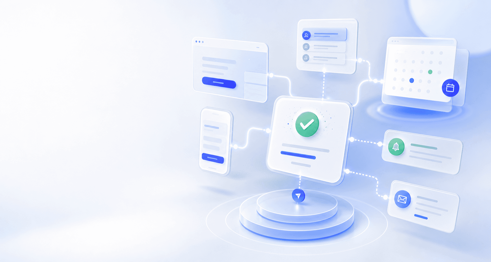 Centhera booking automation flow across booking, calendar, notification, and confirmation cards